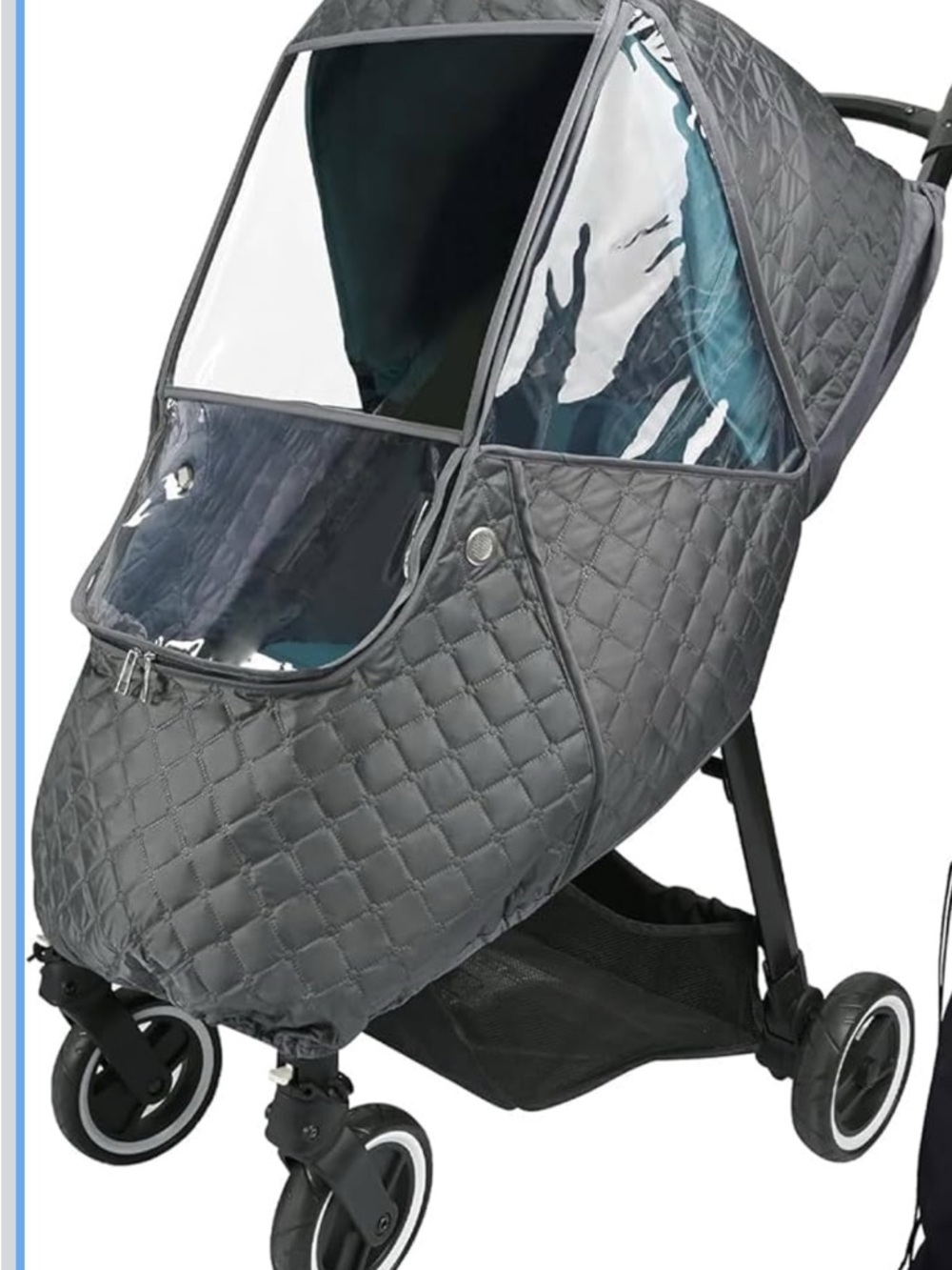 Quilted Grey Stroller Weather Shield